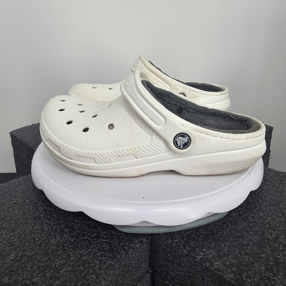 Crocs Classic Lined Clog White Grey Faux Fur 203591 Men's 4 Women's 6